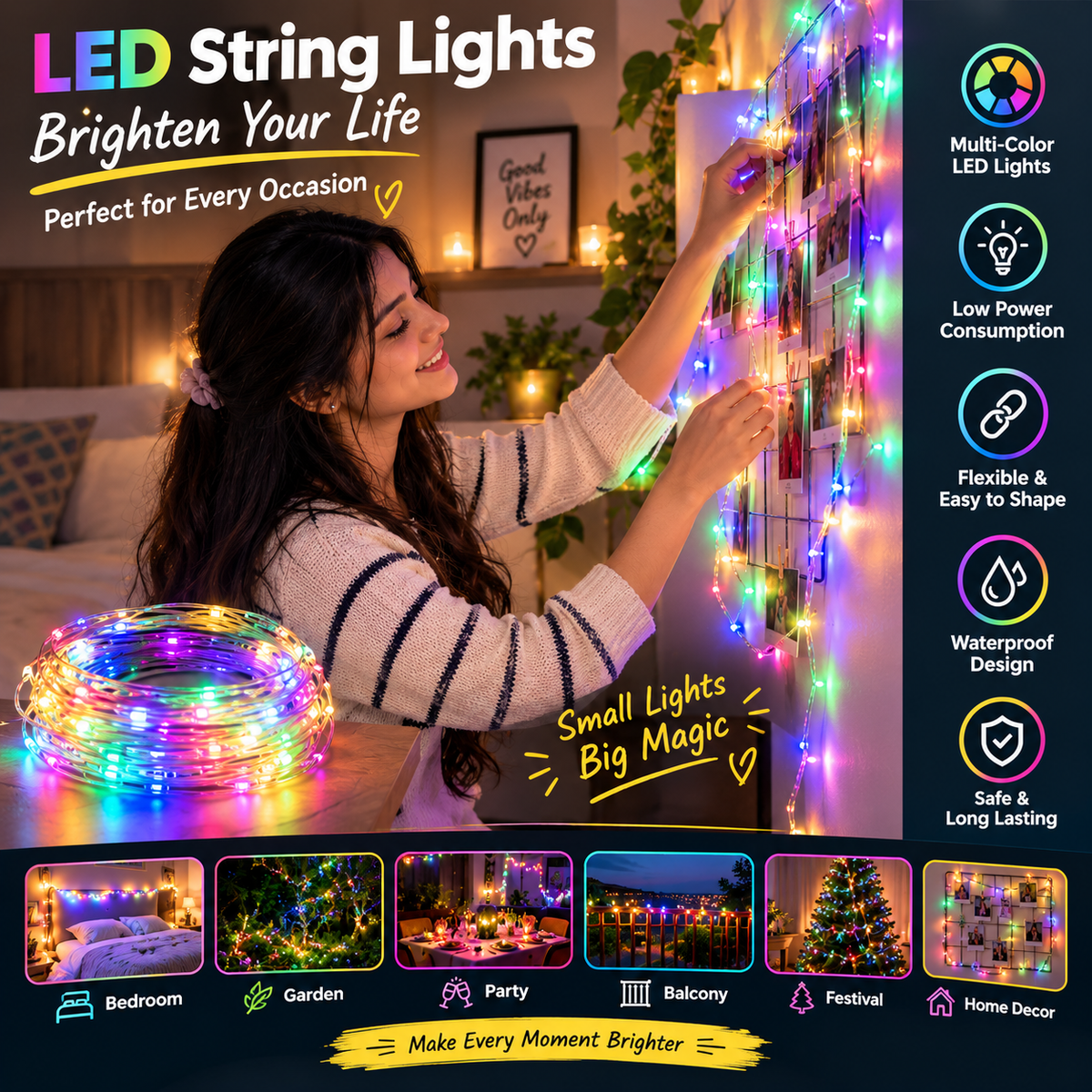 LED strip light features including waterproof and multi-colour modes